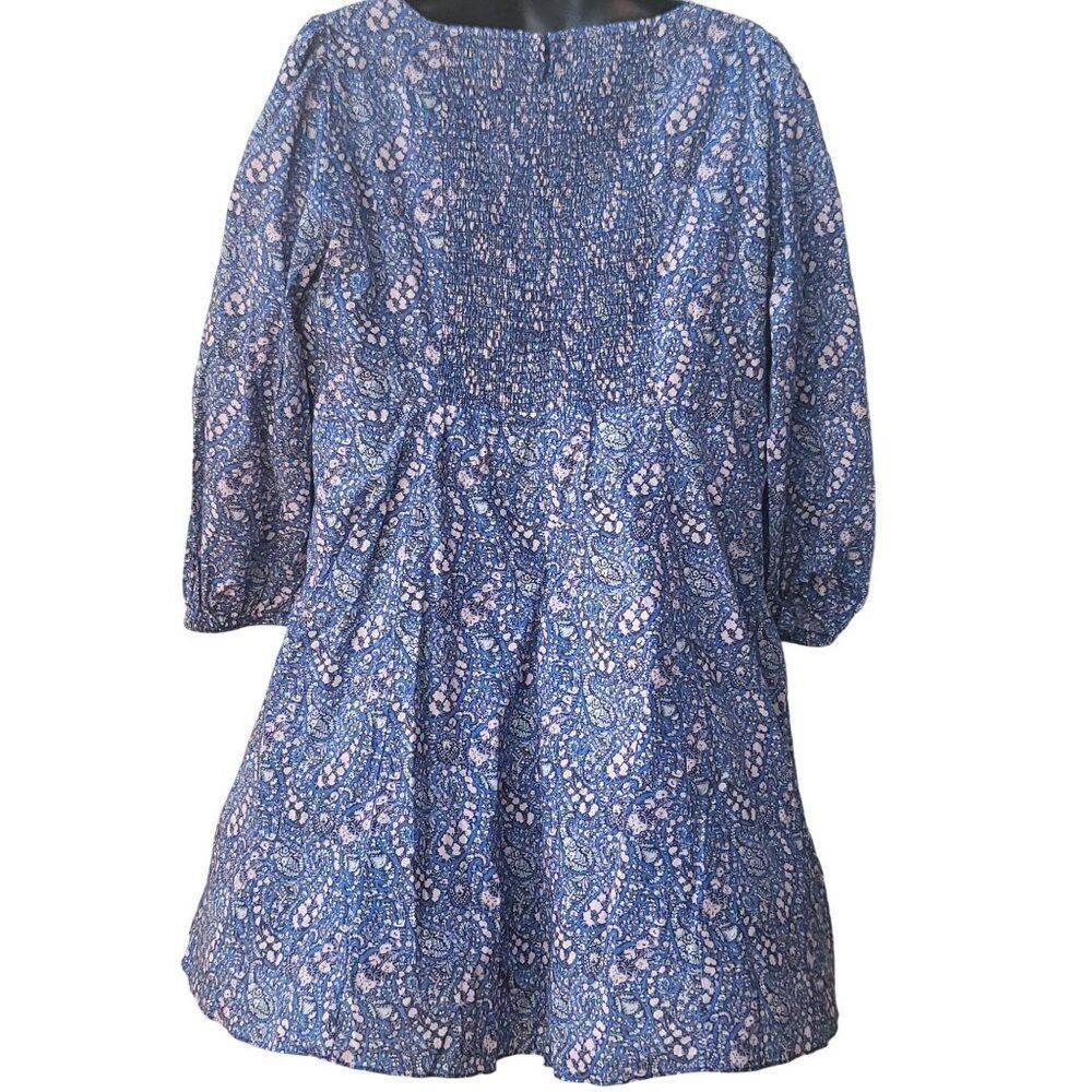 J. Crew Navy Blue Paisley Mini Dress with Pink Detail - Picture 3 of 12